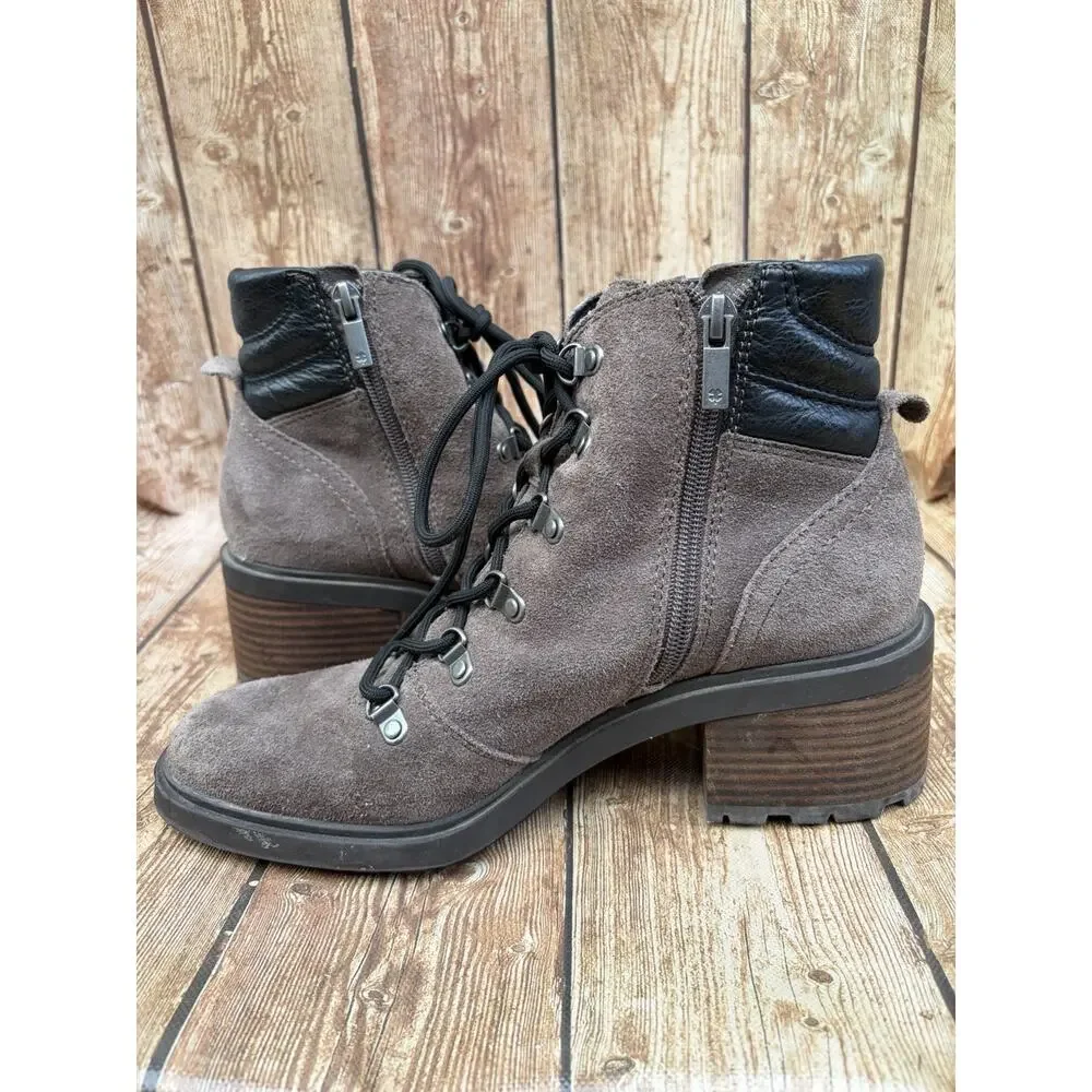 Lucky Brand Dareek Gray Suede/Black Leather Lace Up Side Zip Ankle Boots 9 - Picture 9 of 13